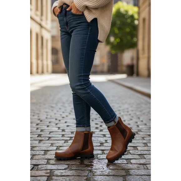 Sorel Brown Leather Chelsea Ankle Boots Womens 9.5 Wide Slip On - Picture 3 of 11